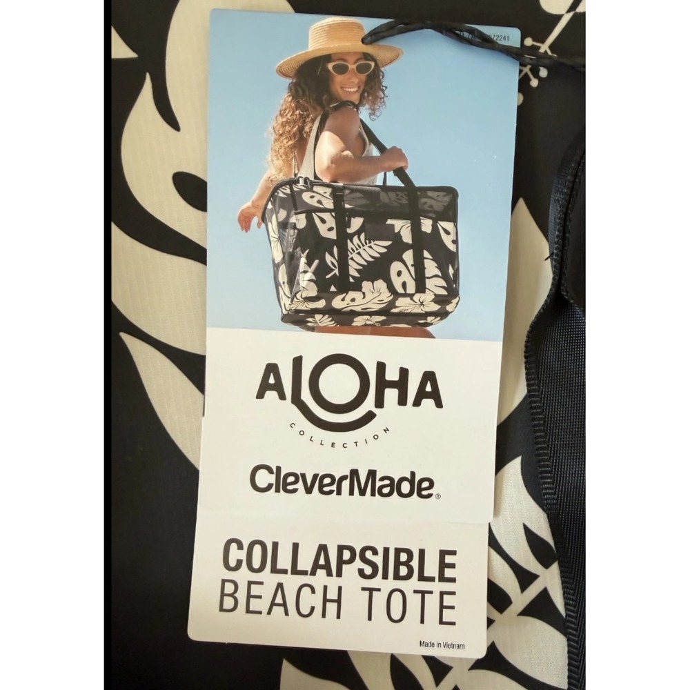 NWT Aloha Collection X Clevermade  Collapsible Beach Tote Costco Black Tropical